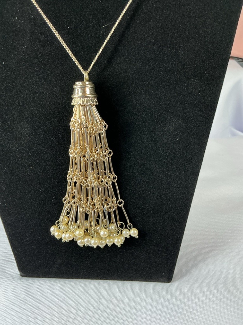 Gold Tassel Necklace Pearl Fringe Long Chain Statement Boho Chic (Copy) (Copy)